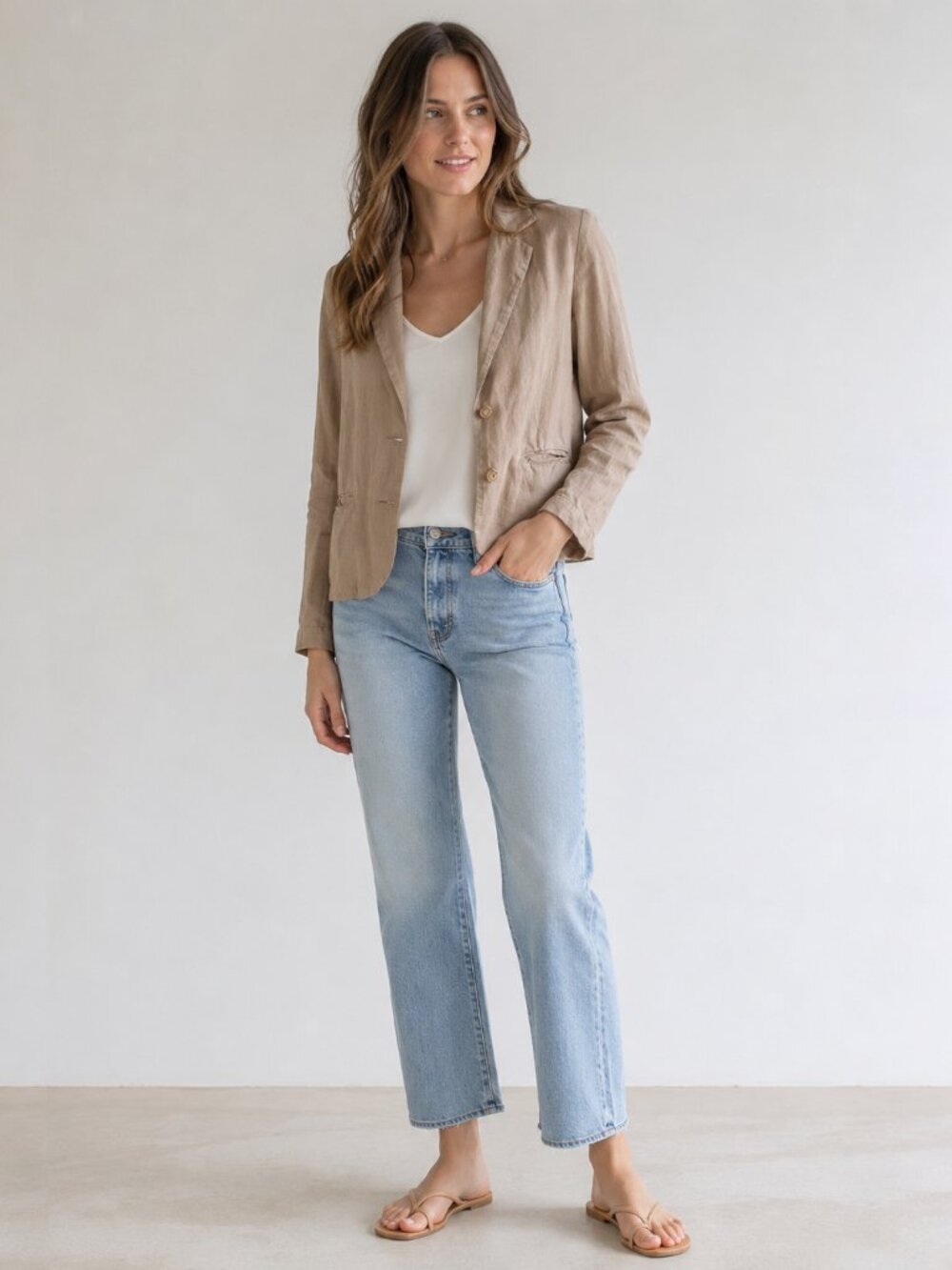 Splendid Beige Linen Cotton Two Button Lightweight Blazer Jacket Size S